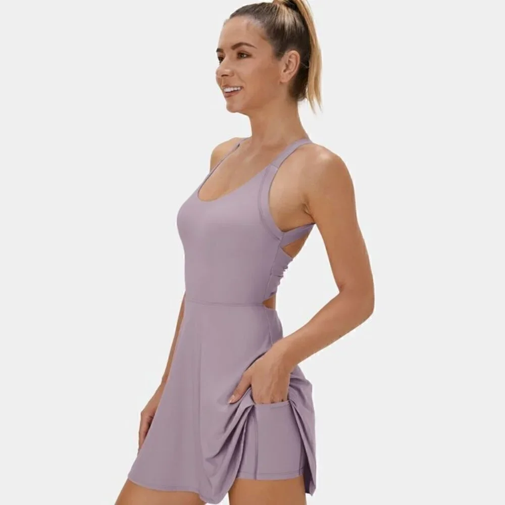 Halara Barre Ballet Dance Dress Backless Cut Out Twisted Side Pocket 2-in-1 NWT - Picture 6 of 6
